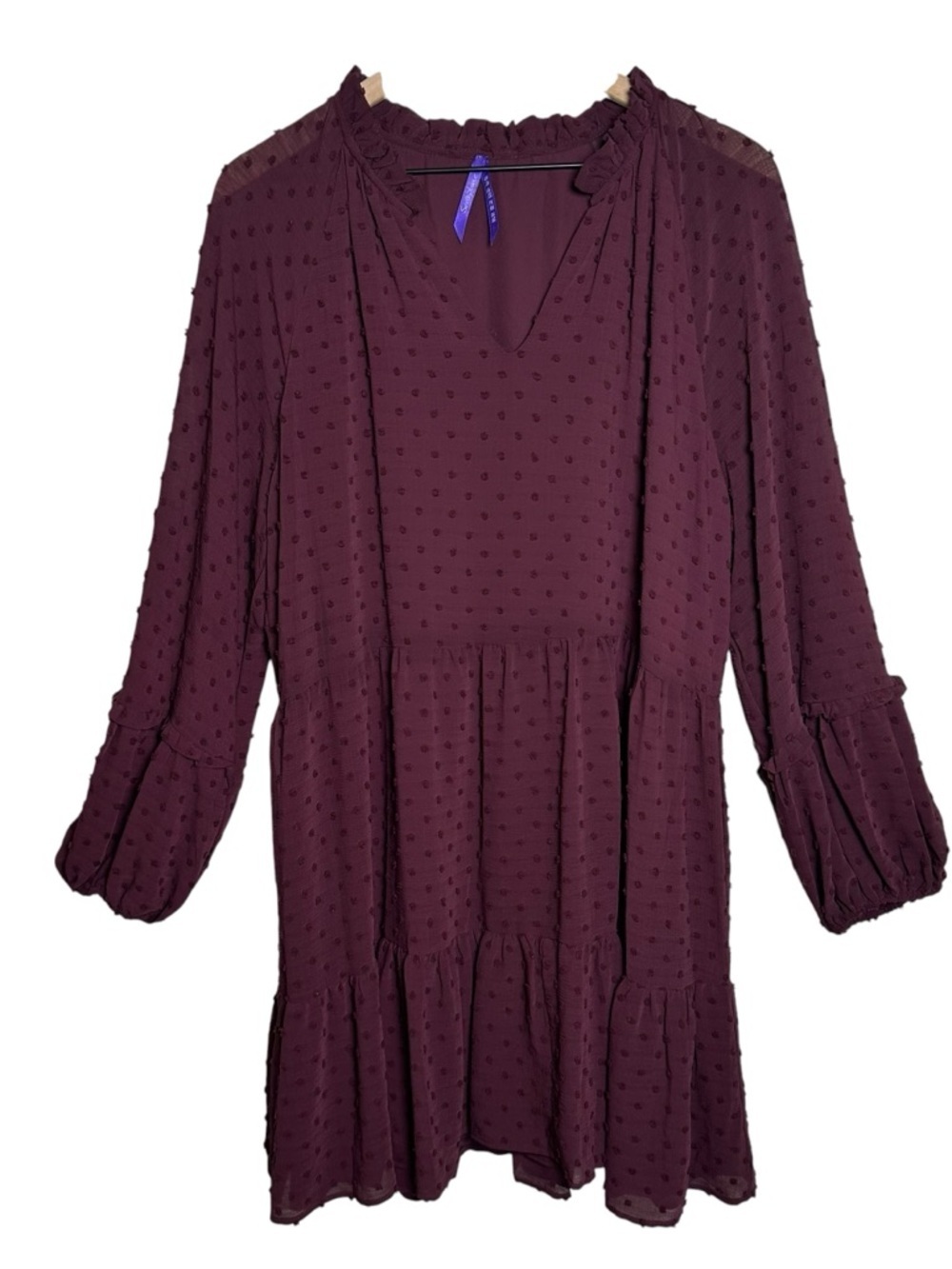 Seraphine Dress 10 Women Maroon Berry Long Sleeve Maternity Ruffle Embroidery